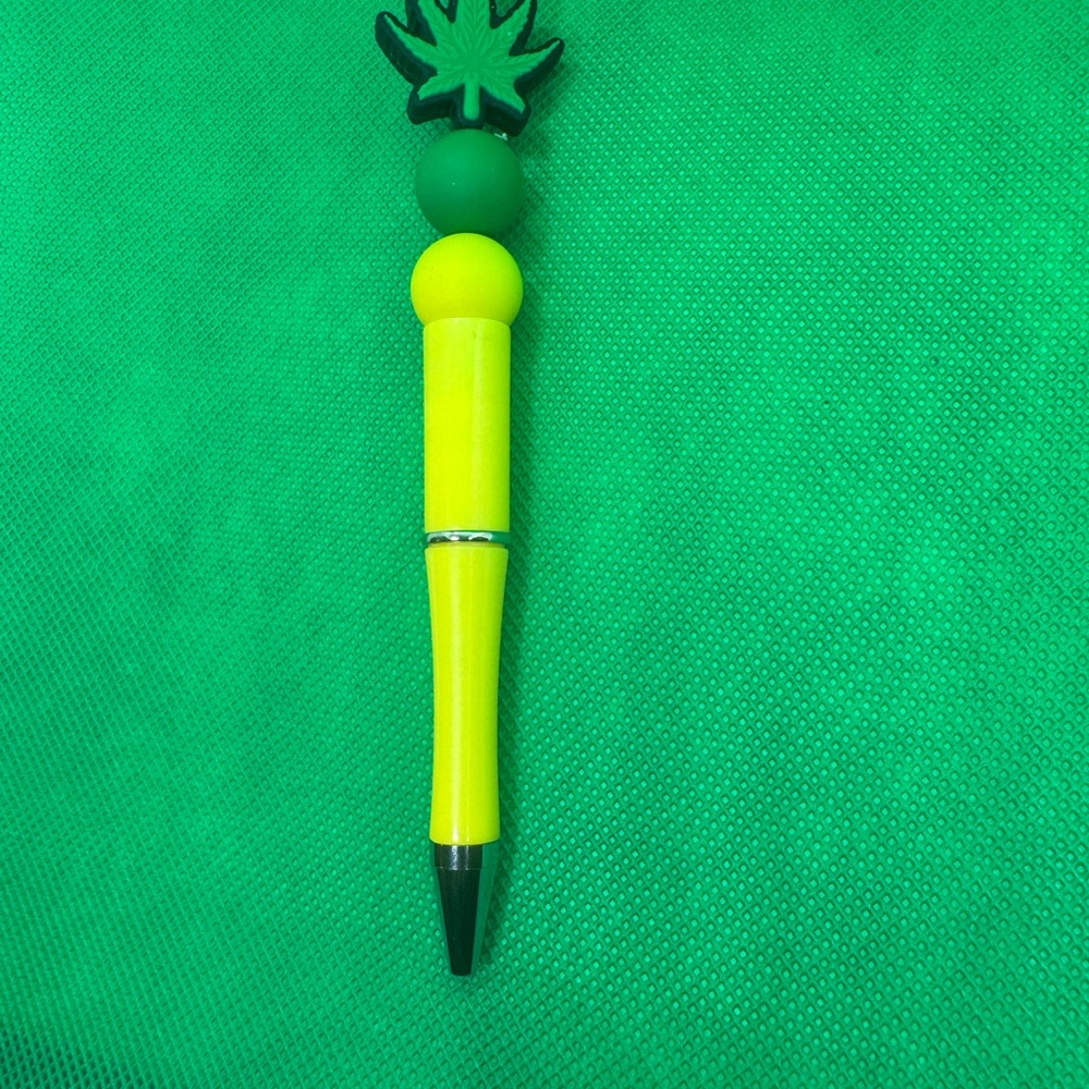 Bright Yellow and Green Leaf Accent Office Pen